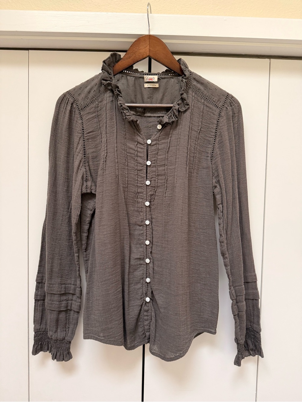 Faherty Gray Ruffled Willa Button-Down Blouse